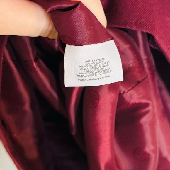 Tory Burch Sleeveless Sheath Dress Leather Trim Wine Wool Blend Gold Accents 4 - Picture 12 of 13